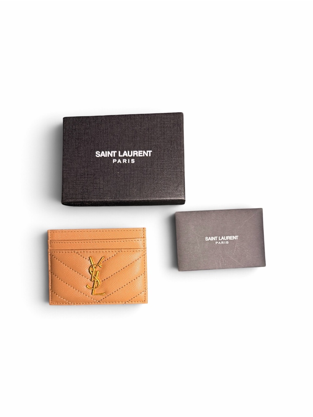 Saint Laurent Tan Card Holder with Gold YSL Logo